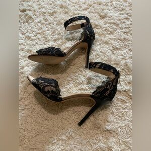 Nicole Miller Black Lace Open-Toe Ankle Strap Heels